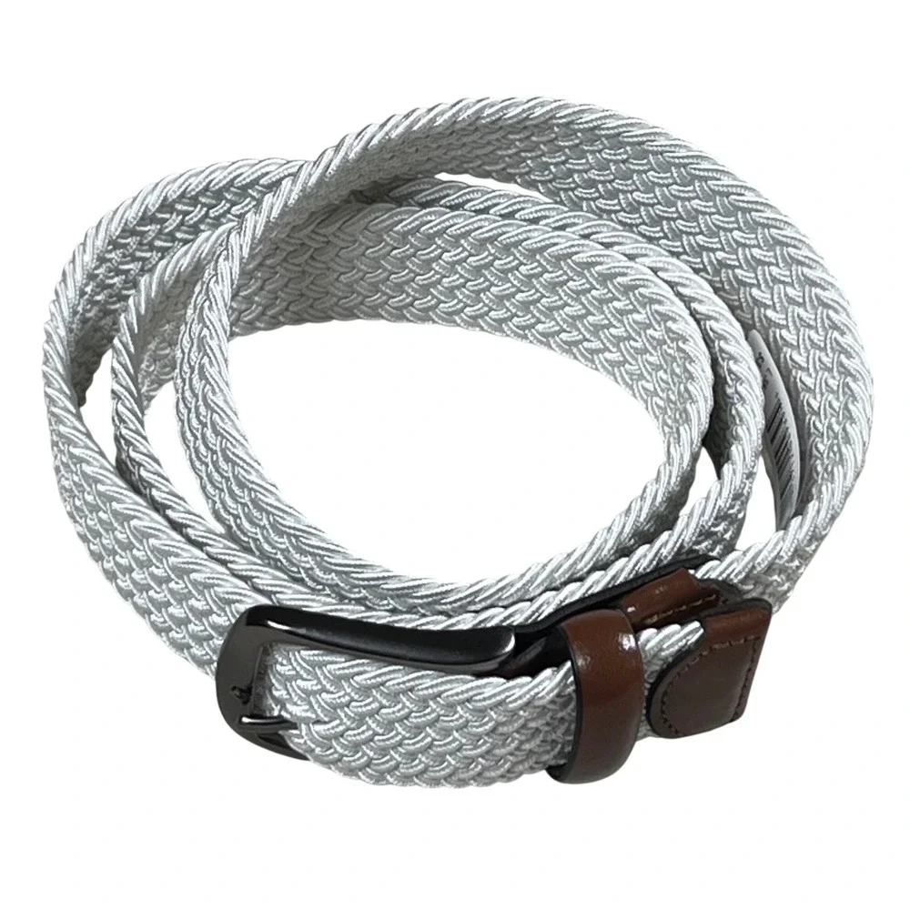 Original Penguin Braided Belt Mens L 38-40 White Brown Woven Leather HN86103